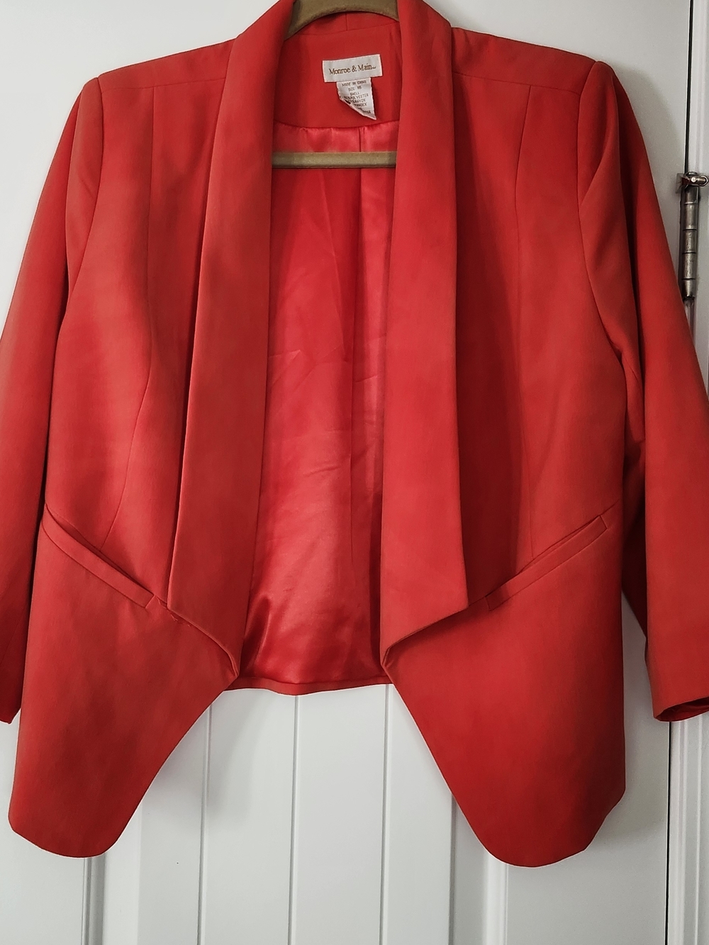 Monroe & Main Vibrant Orange Draped Open-Front Blazer